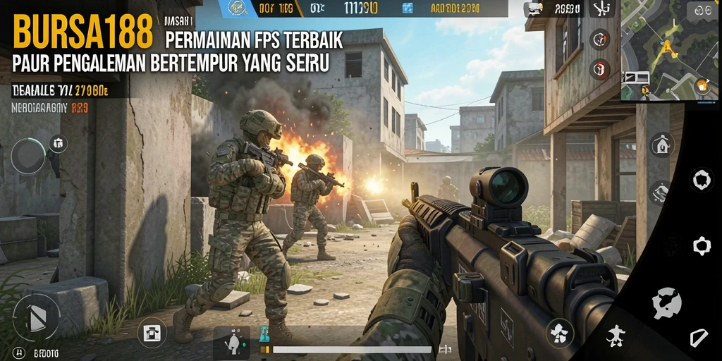 Tangkapan layar BURSA188 menunjukkan aksi menembak yang intens di arena perang.