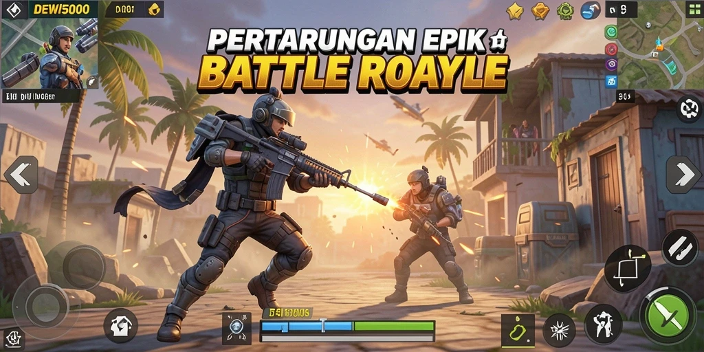 Gameplay DEWI5000 yang menegangkan di arena Battle Royale.