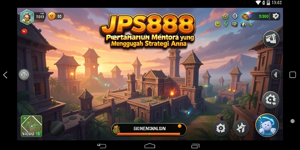 Tangkapan layar dari gameplay JPS888 yang menunjukkan menara pertahanan beraksi.