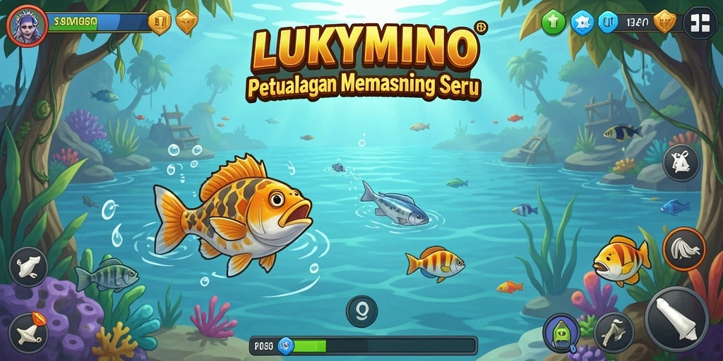 Tampilan gameplay LUKYMINO yang seru saat menangkap ikan.