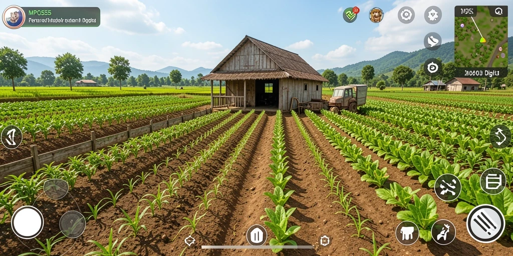 Tampilan gameplay MPO555 dengan aktivitas bertani yang seru.