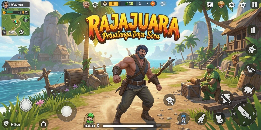 Screenshot utama RAJAJUARA menampilkan pemain menjelajahi alam bebas dengan grafis yang indah.