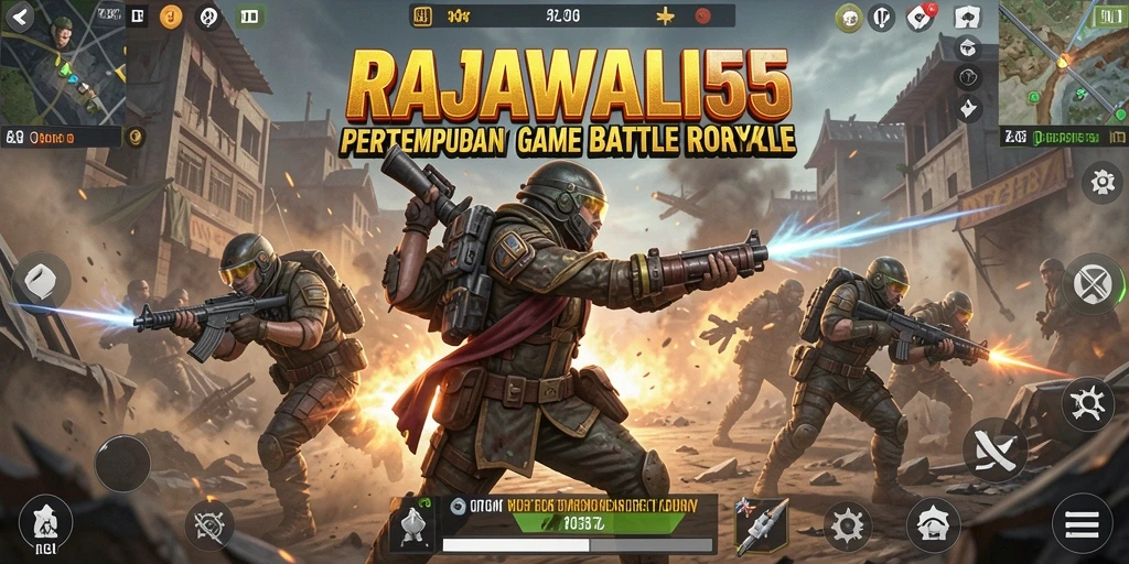 Screenshot gameplay RAJAWALI55 menampilkan aksi seru Battle Royale.