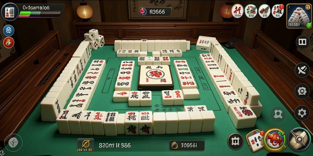 Screenshot utama gameplay RR666 menampilkan suasana seru permainan Mahjong.